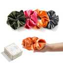 Large Premium Velvet Scrunchie for Women Silky Fabric Hair Ties Soft Ponytail Holder (Rose red Orange Green Grey) (1 Count (Pack of 4))