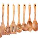Wooden Kitchen Utensils Set,GUDAMAYE 9 PCE Natural Teak Wooden Spoons For Non-stick Pan for Cooking,