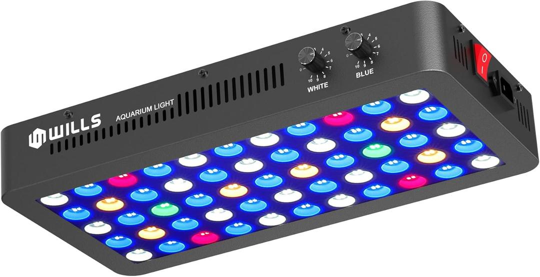 WILLS Aquarium Light, Full Spectrum Reef Lights for Coral with Dual Dimmable Channels, 55 Premium SMD Chips, Daisy Chain Design, Hanging Saltwater Fish Tank Light for SPS/ LPS Coral Reef (165W/ Black)