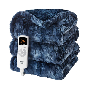 EHEYCIGA Electric Heated Blanket Throw Faux Fur, 10 Hours Auto Shut Off 9 Heating Levels Heating Blanket Throw, Soft Warm Heated Blanket Fast Heating Navy Blue, Faux Fur & Sherpa