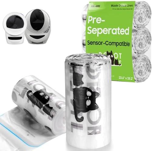 90 Pack Cat Litter Box Robot 6 Waste Bags, Tear-free, Transparent, Sensor-compatible, Automatic Litter Box Liners Bags, 9-11 Gallon Capacity