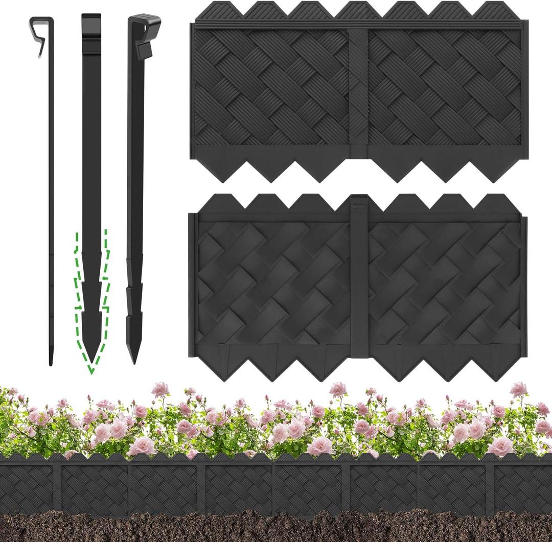BLACKVINE 20Pcs 20ft (5'' Exposed Height) Plastic Landscape Edging Border, Flowerbed Garden Border Edging for Landscaping, Flower Bed Lawn Yard Edging Borders, Garden Edger Border Divider - 3D Woven
