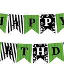5 x Soccer Happy Birthday Banner, Football Theme Party Decoration for Boys, Girls, Kids, Baby Shower, Green and Black