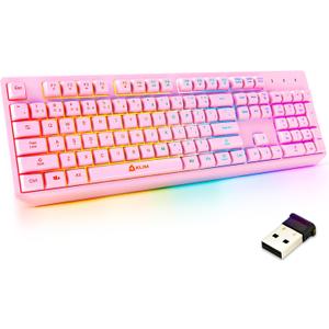 KLIM Chroma Pink Wireless Keyboard – RGB Backlit, Rechargeable Battery, Wireless Keyboard with Water-Resistant Durable Design, Compatible with PC, Mac, PS4, PS5