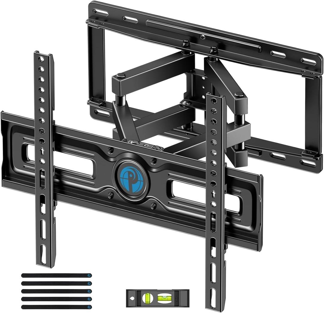 Pipishell TV Wall Mount, Full Motion Wall Mount with Dual Arms, Swivel, Extension for 26-65 inch Flat or Curved TVs up to 99 lbs, Max VESA 400x400mm, 3 Bracket Heights, Fits 12/16 Wood Studs, PIMF4