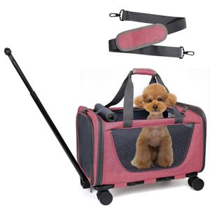 PROKEI Pet Carrier with Wheels for Cat Dog,Airline Approved Telescopic Handle Pet Travel Carrier Bag,Trolley Kennels Rolling for Small Medium Animals Kitten Puppy