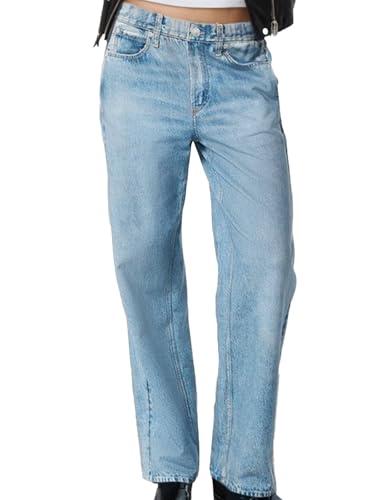 Bone Ragly Sweatpant Jeans,Rags Bones Sweatpant Jeans,Women's Wide Leg Jean,Print Denim Sweatpants, Medium