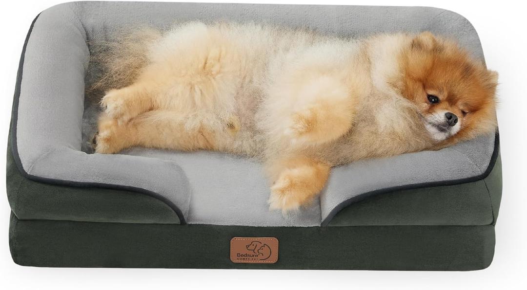 Bedsure Orthopedic Dog Beds for Small Dogs - Washable Small Dog Cat Bed Waterproof, Comfort Pet Couch Sofa with Washable Removable Cover, Pets Bed with Non Skid Bottom, Boreal Canopy Green, 24"