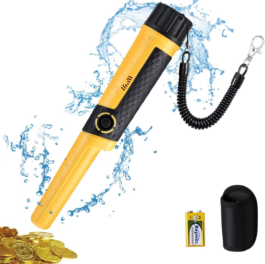 SAKOBS Metal Detector Pinpointer Wand: 5" Detection Depth, IP68 Fully Waterproof, Up to 66 Feet Underwater, 360Detection Handheld Pin Pointer, 3 Modes (Buzzer, Vibration,Sound) for Adults & Kids (Yellow)