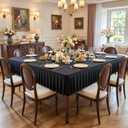 Black Square Tablecloth - 60x60 Inch Stretchy Fitted Tablecloths for Large Square Tables with Ruffle Pleated Table Skirt Wrinkle-Free Spandex Table Cover for Dining, Kitchen, Banquet & Party Decor
