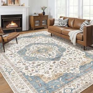 Amazon.com: Area Rug for Living Room - 10x14 Soft Washable Oriental Vintage Floral Distressed Large Carpet - Fade Stain Resistant Non Slip Rugs for Bedroom Dining Room Nursery Dorm Office Home Decor - Blue/Beige Home & Kitchen