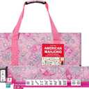 American Mahjong Game Set, 166 White Tiles, 4 All-in-One Color Rack/Pushers, Complete Mahjong Set with Pink Printed Carrying Bag