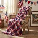 Horaldaily 4th of July Buffalo Plaid Stars Flannel Throw Blanket 60x80