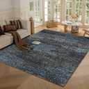 Washable Area Rug - 1/6 Thick - Stain & Water Resistant Non-Slip - Resistant Rug for Living Room, Bedroom, Nursery, Pet & Child Friendly, Vintage Charm Area Rugs (Darkgrey+Bule, 9' x 12')