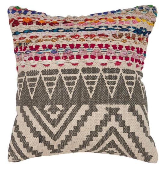 LR Home Throw Pillow, Off White/Chindi, 18×18 Inch