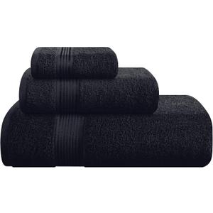 Belizzi Home Ultra Soft 3 Pack Cotton Towel Set, Contains a Bath Towel 28x55 inch, a Hand Towel 16x24 inch & a Wash Coth 12x12 inch, Ideal Everyday use, Compact & Lightweight - Black