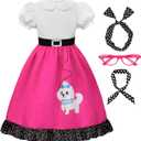 ReliBeauty 50s Costume for Girls Poodle Dress 100 Days of School Costume for Kids, 120