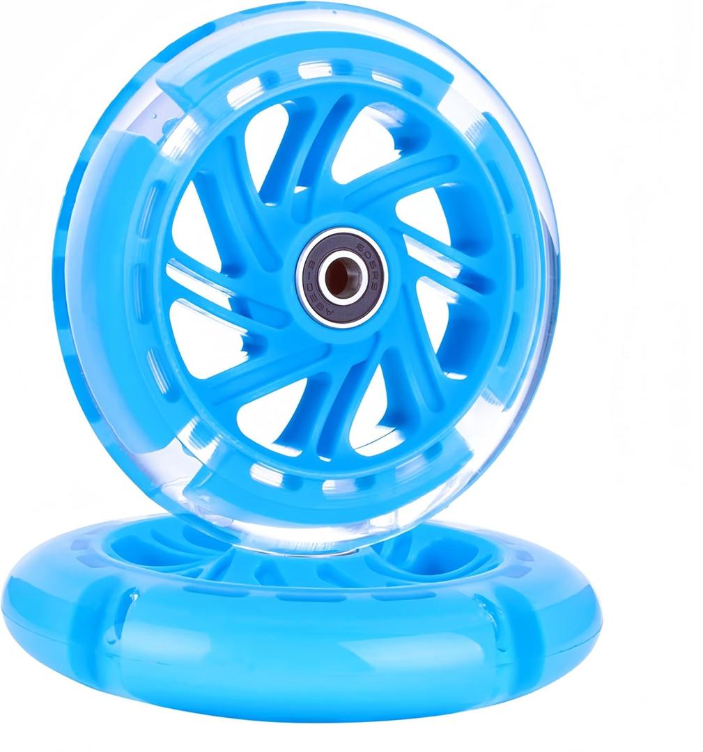 AOWESM 120mm Light Up Scooter Wheels 120 mm PU LED Flash Flashing 3-Wheel Kick Scooters Front Replacement Wheels for Kids Toddles Boys and Girls (2-Pack) (Blue)