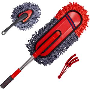 Soft Microfiber Car Duster Exterior Scratch Free Multipurpose Duster with Extendable Handle Duster for Car, Truck, SUV, RV and Motorcycle (Large, Red)