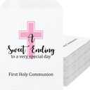 Sweetude 100 Pcs First Communion Treat Paper Bags 5 x 7 Inch Baptism Cross a Sweet Ending Snack Bags for Religious Events Easter First Holy Communion Baptism Party Favor Candy Cookie Storage(Pink)