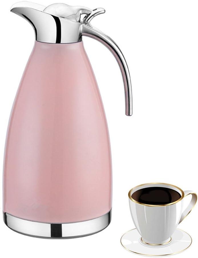 Hao-fan 2 Litre Thermal Flask for Water Coffee Tea Pot, Unbreakable Double-Walled Stainless Steel Vacuum Insulated Jug Hot Cold Carafe (Pink)