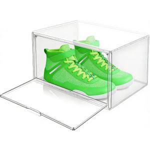 12 Pack Clear Sneaker Shoe Box Plastic Stackable ‌Shoe Organizer, Size 12.5