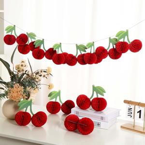 Sonwyoung 12 Pcs Cherry Birthday Party Decorations 5.91'' Cherry Garland Decor Hanging Paper Honeycomb DIY Fruit Paper Lanterns for Ceiling Fruit Party Decor for Baby Shower Wedding(Classic)