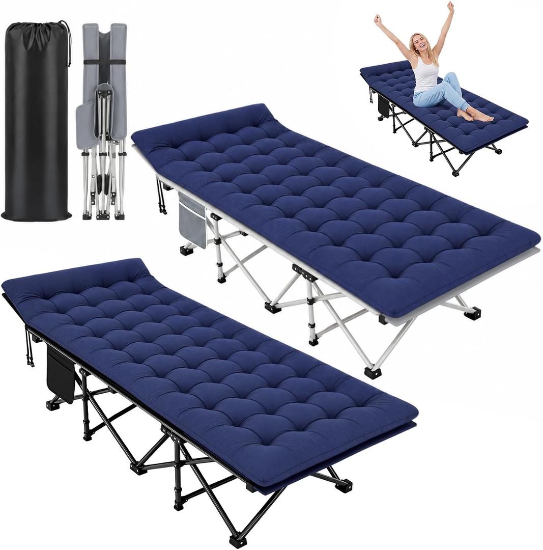 Briwooody 2 Pack Camping Cot with Mattress, Folding Heavy Duty Sleeping Cots for Adult, Comfortable Sleeping Bed with Carry Bag for Home, Office Nap, Outdoor Hiking, Travel, Beach(Navy Blue), 27.17 x 73.23 x 18.9 inches