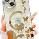 for iPhone 14 Case, Cute Cartoon Mouse Pattern with Wrist Strap Kickstand, Glitter Bling IMD Design, Soft TPU Shockproof Full-Body Protection, for Girls & Women