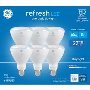 GE Refresh 6-Pack 65 W Equivalent Dimmable Daylight Br30 LED Light Fixture Light Bulb 22 Year Life GE Refresh 6-Pack 65 W Equivalent Dimmable Daylight Br30 LED Light Fixture Light Bulb 22 Year Life