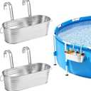 2 Pack Large Galvanized Ice Buckets for Above Ground Pools, 15.7" x 6.7" x 4.7" Siver Metal Ice Tub Drink Cooler with Hanging Hooks for Poolside Beach Camping Cooling Supplies