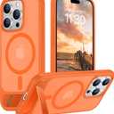 Temdan Magnetic Compatible with iPhone 15 Pro Case, [Built-in Invisible Kickstand][Compatible with MagSafe][Military Grade Shockproof] Slim Translucent Matte Phone Case for iPhone 15 Pro 6.1" (Orange)