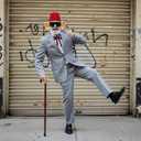 8 Pcs Halloween Old Man Costumes Accessories, Red Fez Hat, Gray Beard Eyebrow, Black Square Glasses, Fake Ears, Long Silk Bow Tie for Halloween Men Cosplay Dress up