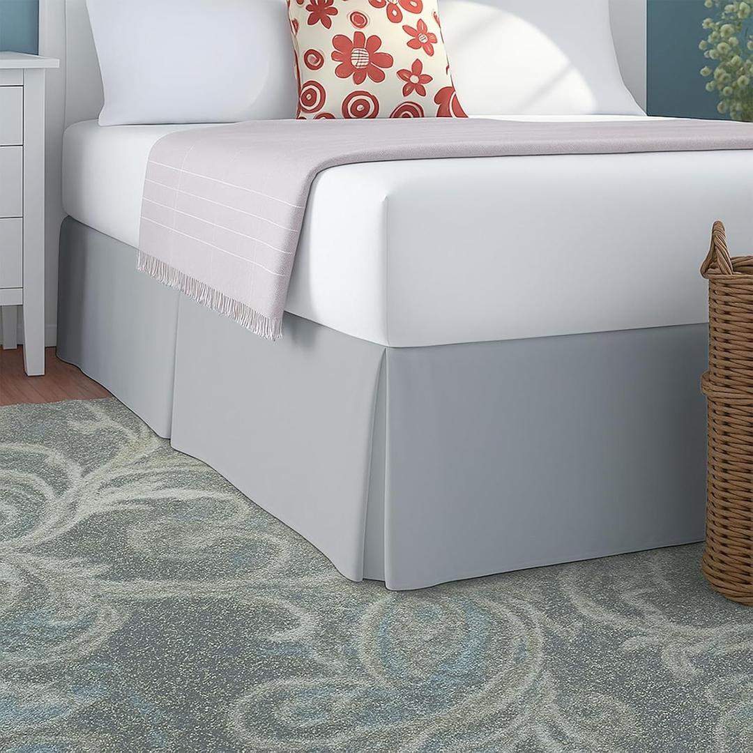 Cottington Lane Luxury Pleated Bedskirt Queen Size 18 Inch Drop Split Corners, Hotel Luxury 1800 Ultra-Soft Tailored Drop Box Pleated Styling Dust Ruffle, Classic & Clean Look, Silver Grey