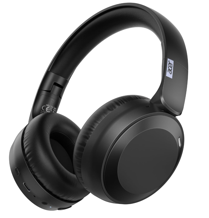 acer Wireless Bluetooth Headphones, 70 Hours Playtime, Foldable Over-Ear Headphones with 40mm Drivers, Memory Foam Earpads, Multipoint Bluetooth 6.0 for Travel, Home, Office, Black