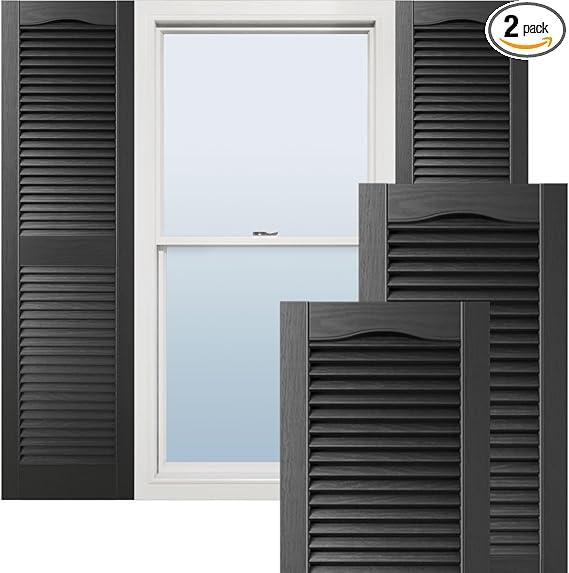 Ekena Millwork Lifetime Vinyl LL1S14X03100BL Standard Cathedral Top Center Mullion, Open Louver Vinyl Shutters, w/Installation Shutter-Lok's & Matching Screws (Per Pair), 14 1/2"W x 31"H, Black