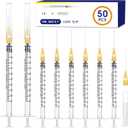 50 Pack 1ml Syringes with Needle-25Ga 1 Inch, Individually Sealed Packaging