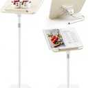 2 in 1 Dual-use Floor & Desktop Book Stand White, 19.6-54 Inch Height Adjustable, for Bible Stand Music Holder Podium Recipe Cookbook, Foldable Book Holder for Reading with Page Clips