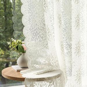 MIULEE Vintage Lace Curtains 90 Inches Long 2 Panels, Victorian Decorative Floral Scalloped Semi Sheer Curtains Light Filtering Rod Pocket Panels Decor for Bedroom Living Room, 52" W x 90" L, Ivory