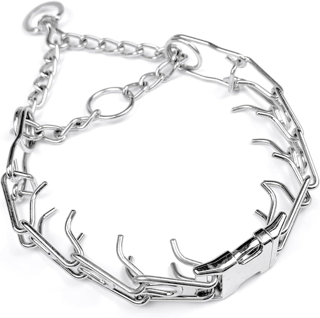No Pull Adjustable Collar with Quick Release Buckle, Extra Link and Caps, Size: M/L (Neck: 17"-23'' 3.2mm)
