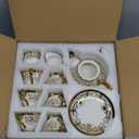 fanquare 21 Pieces Porcelain Tea Set with Sugar Bowl Creamer, Cup and Saucers for 6, Royal Floral Tea Service with Gold Trim for Party Wedding Birthday Gifting