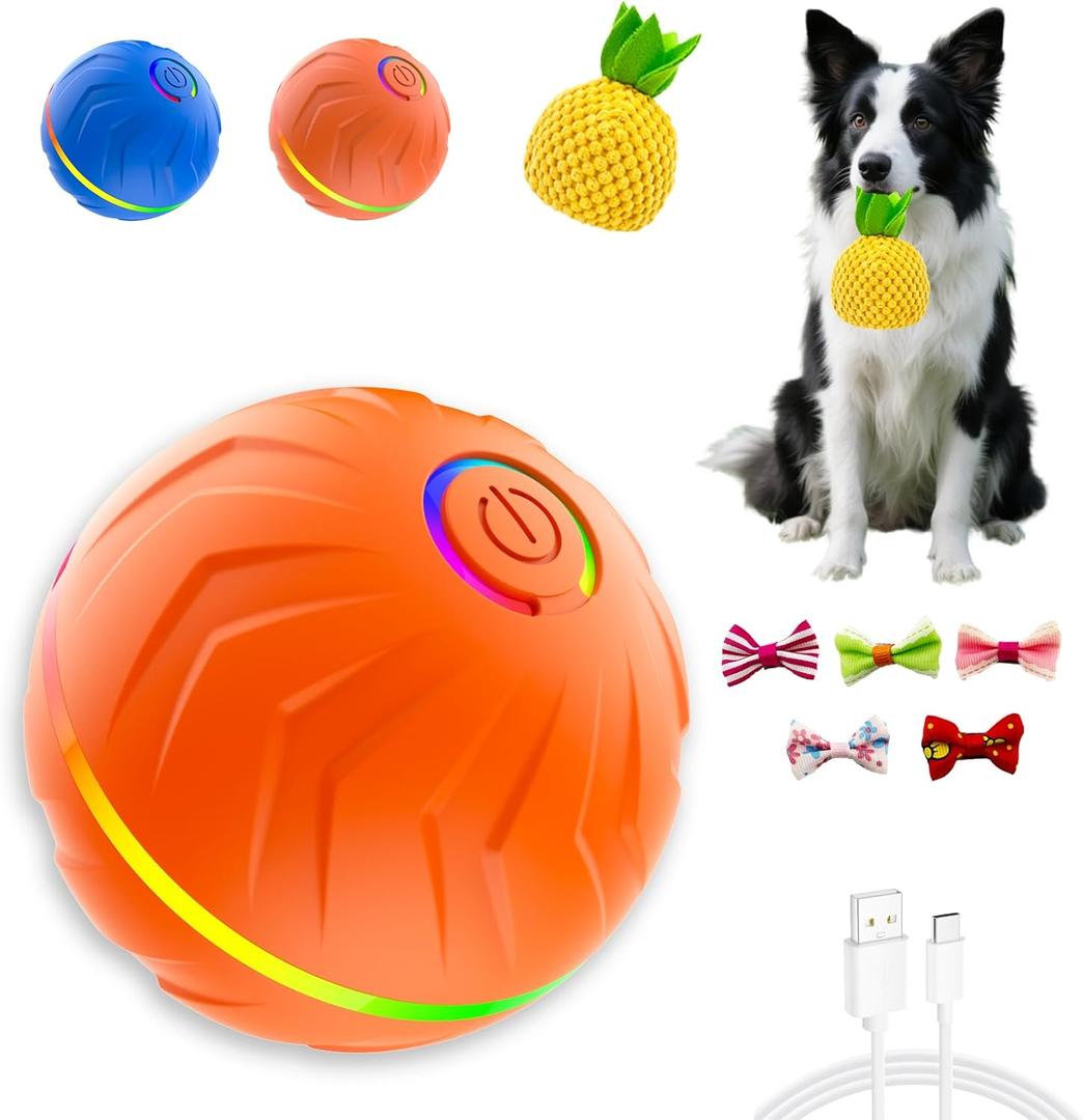 Interactive Dog Toys Dog balls, Automatic Moving Bouncing Rotating Interactive Dog Ball, Durable Motion Activated Automatic Rolling Ball Toys for Dogs, Anti Boredom Dog Toys (Orange)