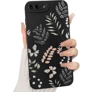 Lovmooful Compatible for iPhone 7Plus/8Plus Case Cute Color Leaf Black Design for Girls Women Soft TPU Shockproof Protective Girly for iPhone 7Plus/8Plus-Color Leaves
