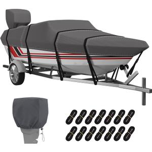 VINPATIO Trailerable Boat Cover, 600D Solution-Dyed Bass Boat Cover, 14-16 ft Heavy Duty 100% Waterproof Boat Covers Fits V-Hull Runabout Fishing Ski Pro-Style Bass Boats, Beam Width up to 90"
