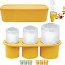 Stanley Ice Mold, Ice Cube Tray for Stanley Cup with Lid and Bin for 20 30 40 oz Tumbler Cup, Cylinder Ice Maker for Drinks, Coffee and Cocktails, Whiskey, Easy to Release (Yellow)
