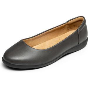 DREAM PAIRS Womens Comfortable Ballet Dressy Work Flats, Round Toe Slip on Office Shoes (8, Dark Grey-pu)