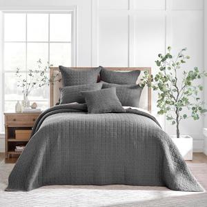 Levtex Home - Mills Waffle - King Quilted Bedspread Set - Charcoal Cotton Waffle - Bedspread Size (120 x 104in.), Sham Size (36 x 20in.) Levtex Home - Mills Waffle - King Quilted Bedspread Set - Charcoal Cotton Waffle - Bedspread Size (120 x 104in.), Sham Size (36 x 20in.)