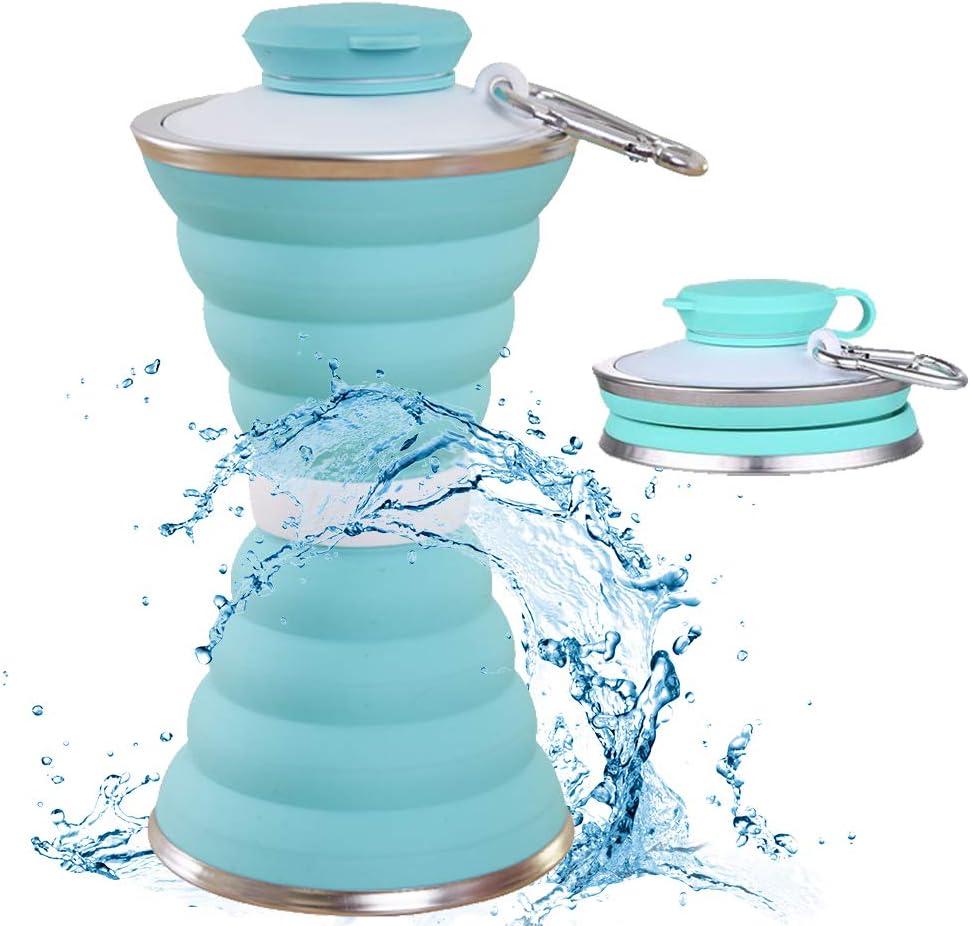 Collapsible Water Bottle, Camping Cup With Carabiner, Reuseable Silicone Foldable Leak Proof Portable Sports Travel Water Bottles For Outdoor, Travel Gym Hiking, BPA Free, Cycling Cups with Carabiner (Green)