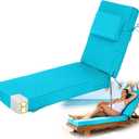 Chaise Lounge Cushions Outdoor 72x21x6 Inch, Fade Resistant 6'' Thicken Outdoor Lounge Chair Cushion with Headrest, Water-Resistant Patio Lounger Pad with Straps, Lake Blue