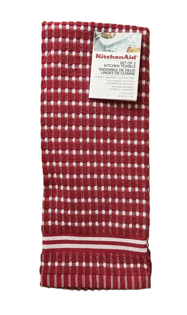 kitchenAid BrightRed 16x28 Inch Durable Absorbent Cotton Terry Towel and LinTex Two Pack Towels